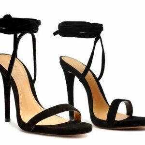 Schutz Tie Ankle Skinny Strap Black Heels